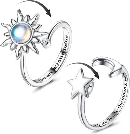 Silber Sonnenblume Spinner Ring Mondstein Anti Stress Damen