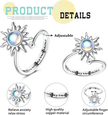 Adramata Damen Silber Sonnenblume Fidget Ring Spinner Anti