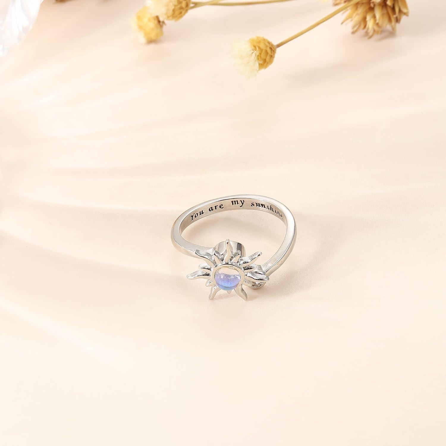 Silber Sonnenblume Spinner Ring Mondstein Anti Stress Damen