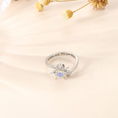 Silber Sonnenblume Spinner Ring Mondstein Anti Stress Damen