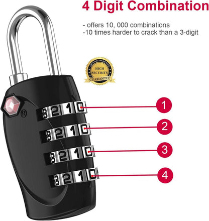 ZHEGE TSA Kofferschloss Zahlenschloss Schwarz 4 stellig 2 Stücke