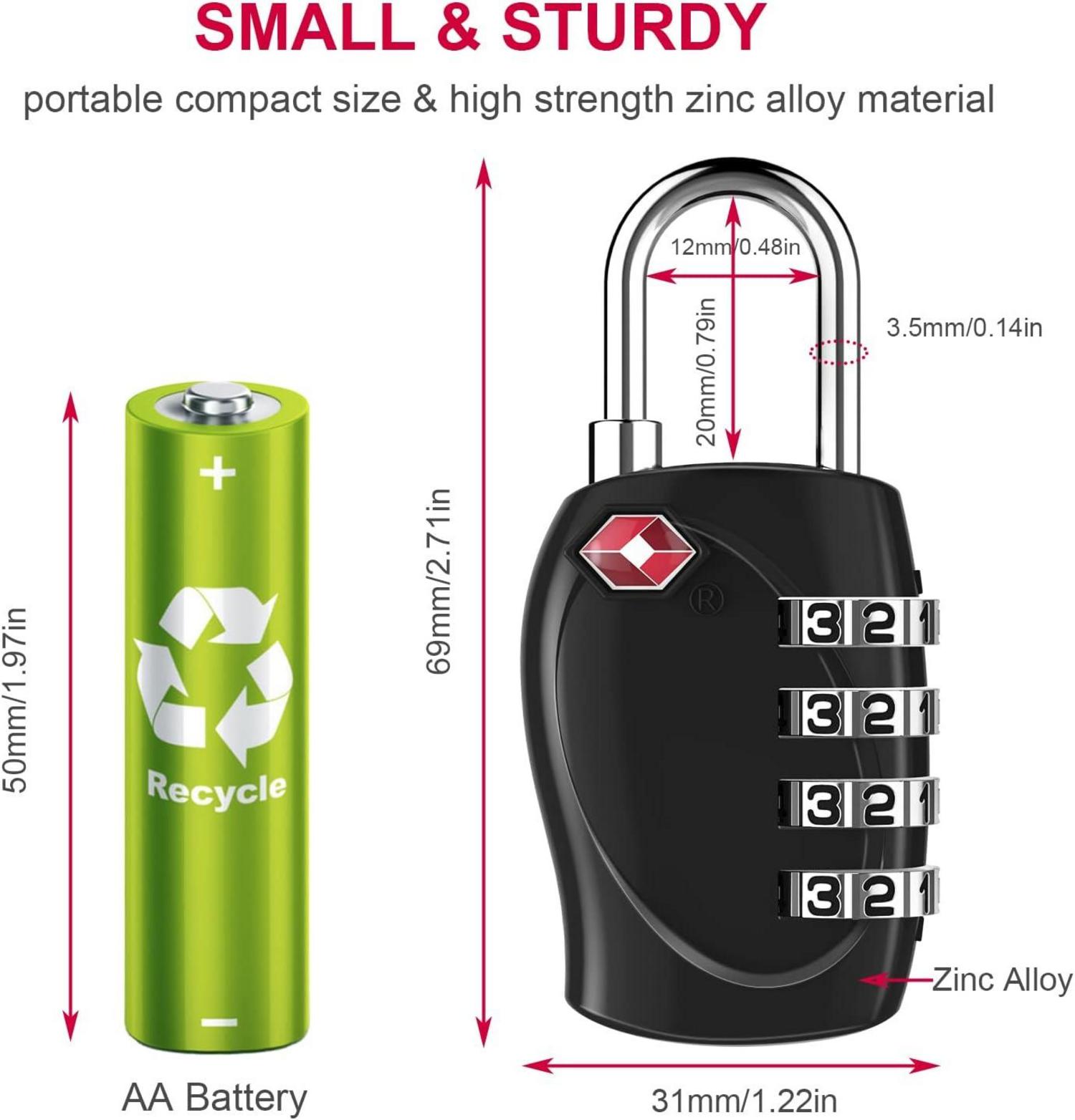 ZHEGE TSA Zahlenschloss Koffer Rucksack 4 stellig Reiseschloss Vorhängeschloss