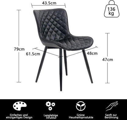 Esszimmerstühle 2er Set Kunstleder Metallbein Schwarz