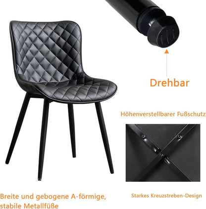 Esszimmerstühle 2er Set Kunstleder Metallbeine Schwarz