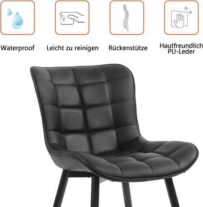 2er Set Esszimmerstühle Kunstleder Metallbeine Schwarz