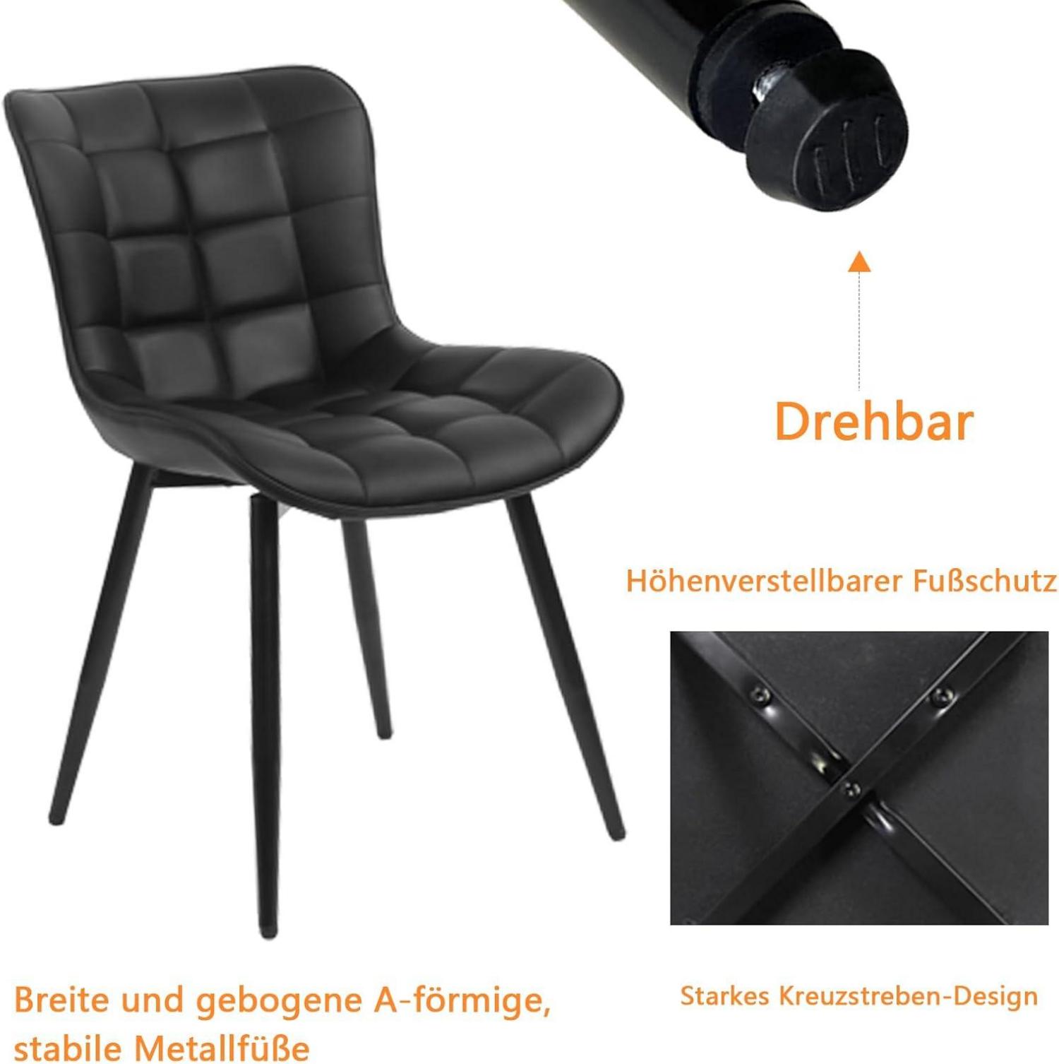 2er Set Esszimmerstühle Kunstleder Metallbeine Schwarz