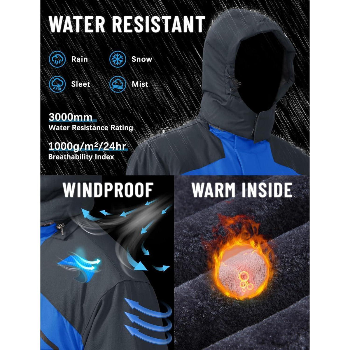Herren Winterjacke wasserdicht & winddicht mit Fleece-Futter