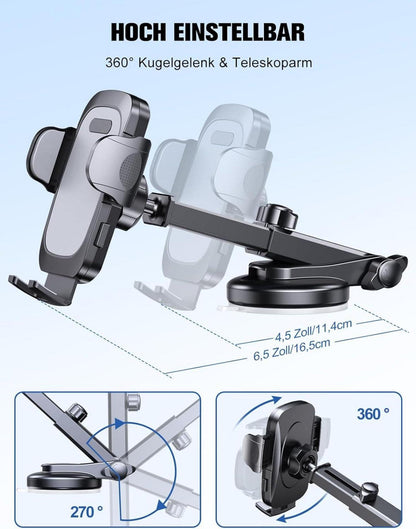 Handyhalterung Auto 360° Drehbar Saugnapf Armaturenbrett Windschutzscheibe