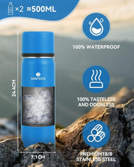 Isolierflasche Thermoskanne Edelstahl 1l 500ml 24h Kalt 12h