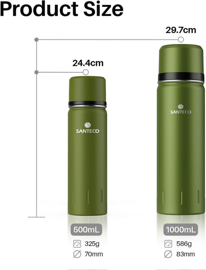 Thermosflasche Edelstahl Isolierflasche mit Trinkbecher 1l 500ml