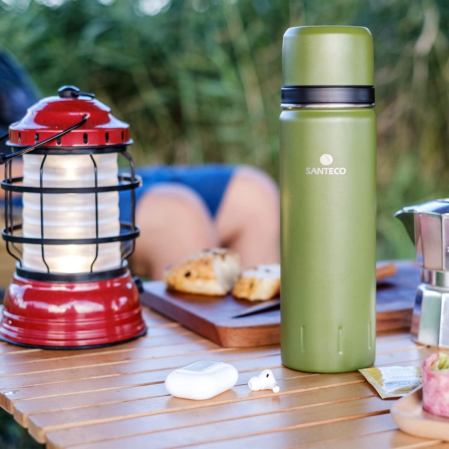 Thermoskanne Edelstahl 1l, 500ml BPA-frei Auslaufsicher Trinkbecher Moosgrün
