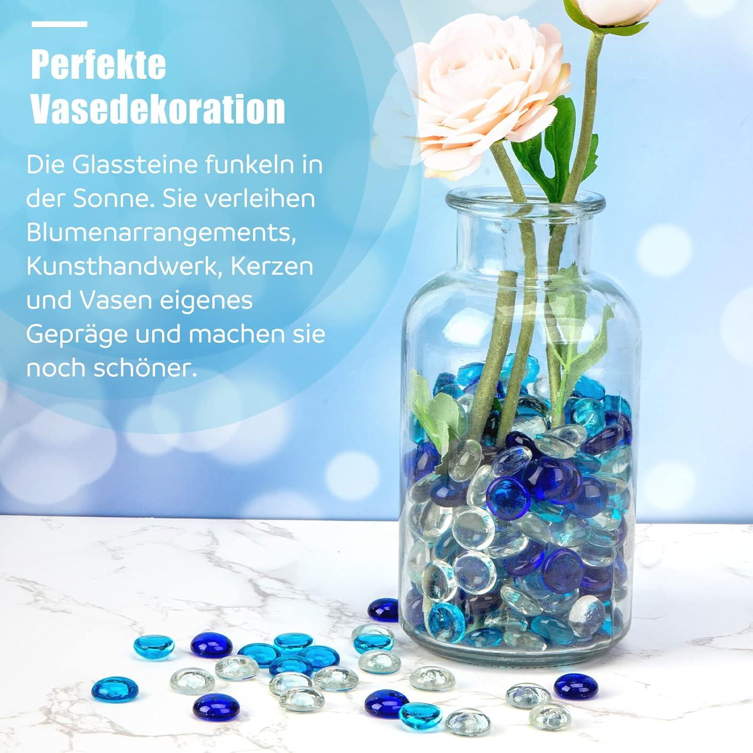 HAKACC Glasnuggets 420 Stück Blau & Transparent Dekosteine Mosaiksteine