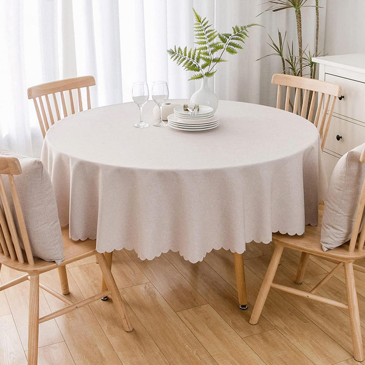 Runde wasserdichte Tischdecke 160cm – Beige, Fleckresistent & Abwaschbar