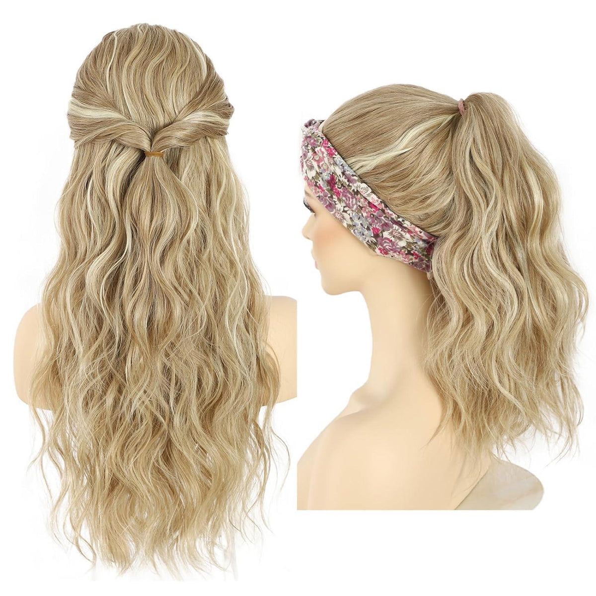 Blonde Wellen Stirnband Perücke – Synthetisch, 26 Zoll, Glueless