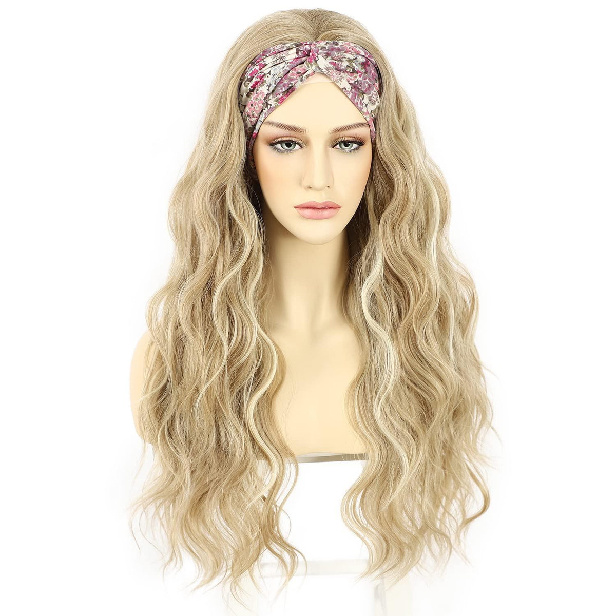 Blonde Wellen Stirnband Perücke – Synthetisch, 26 Zoll, Glueless