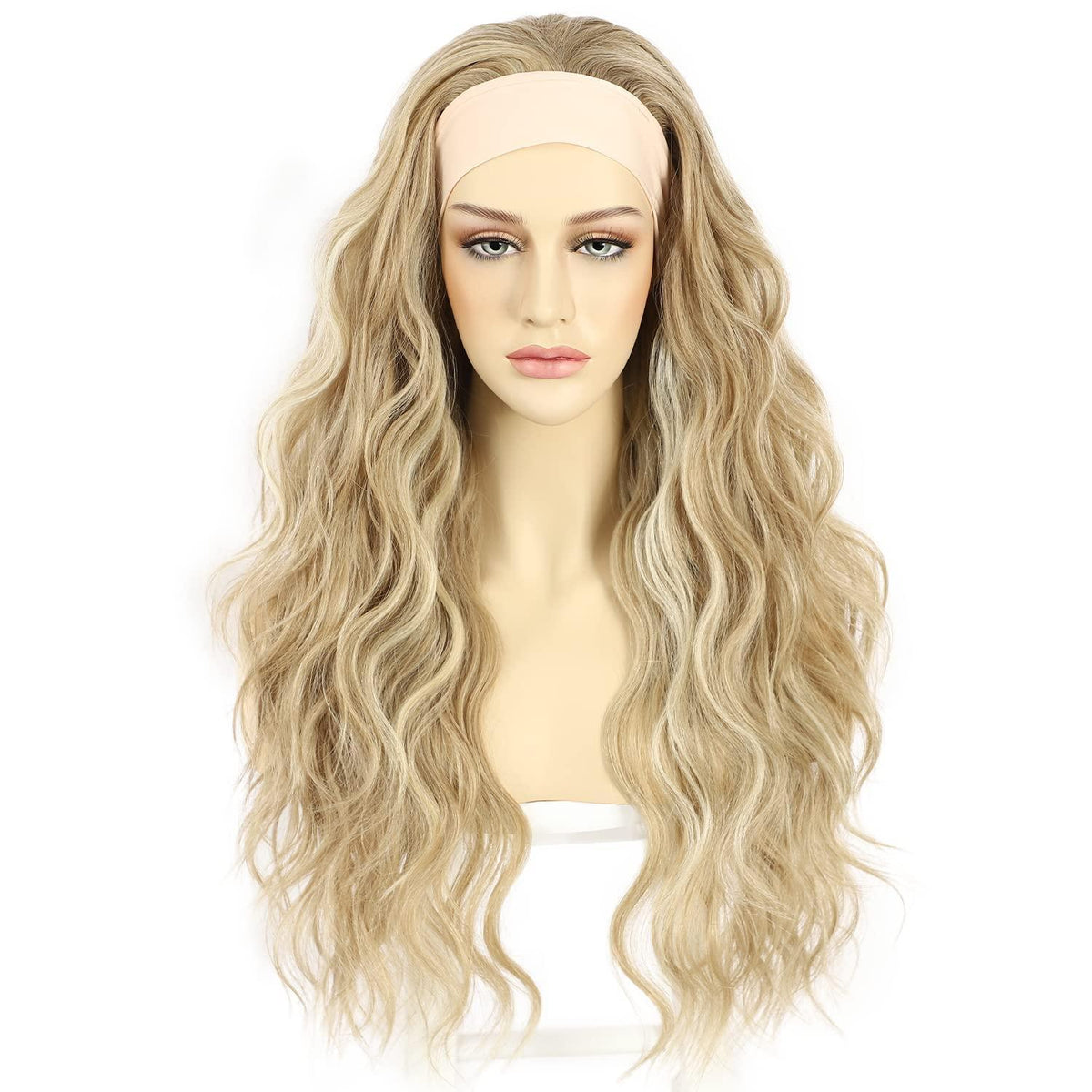 Blonde Wellen Stirnband Perücke – Synthetisch, 26 Zoll, Glueless