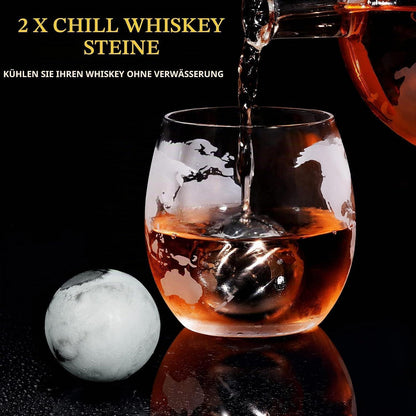 Globus Whiskey Dekanter Set mit Gläsern & Kugelsteinen