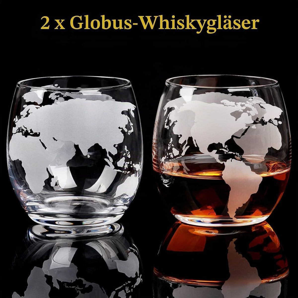 Globus Whiskey Dekanter Set mit Gläsern & Kugelsteinen