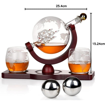 Globus Whiskey Dekanter Set mit Gläsern & Kugelsteinen