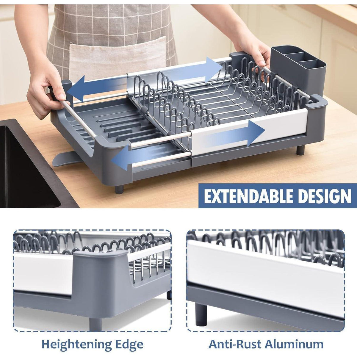 Erweiterbares Abtropfgestell aus Aluminium, Dunkelgrau