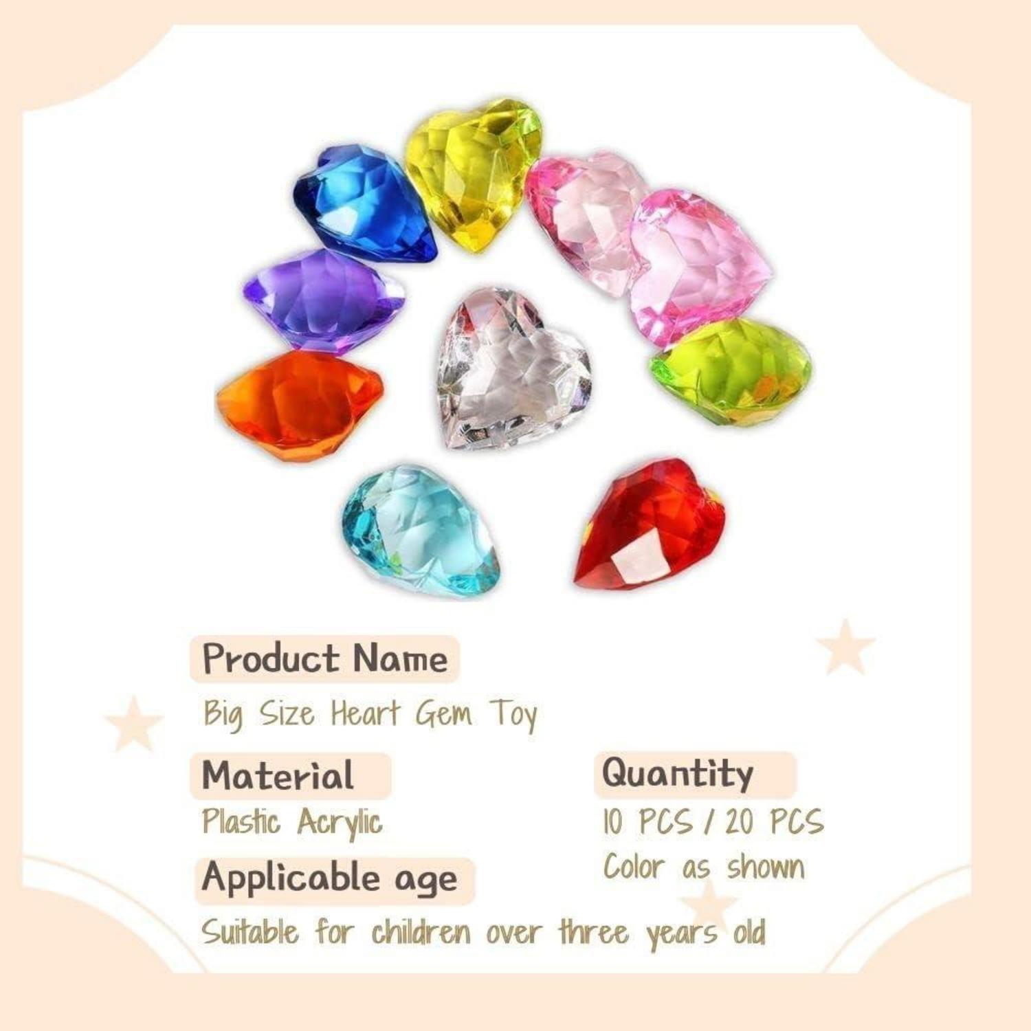 Große 4cm Kinder Herz Acryl Edelstein Spielzeug 10er Set