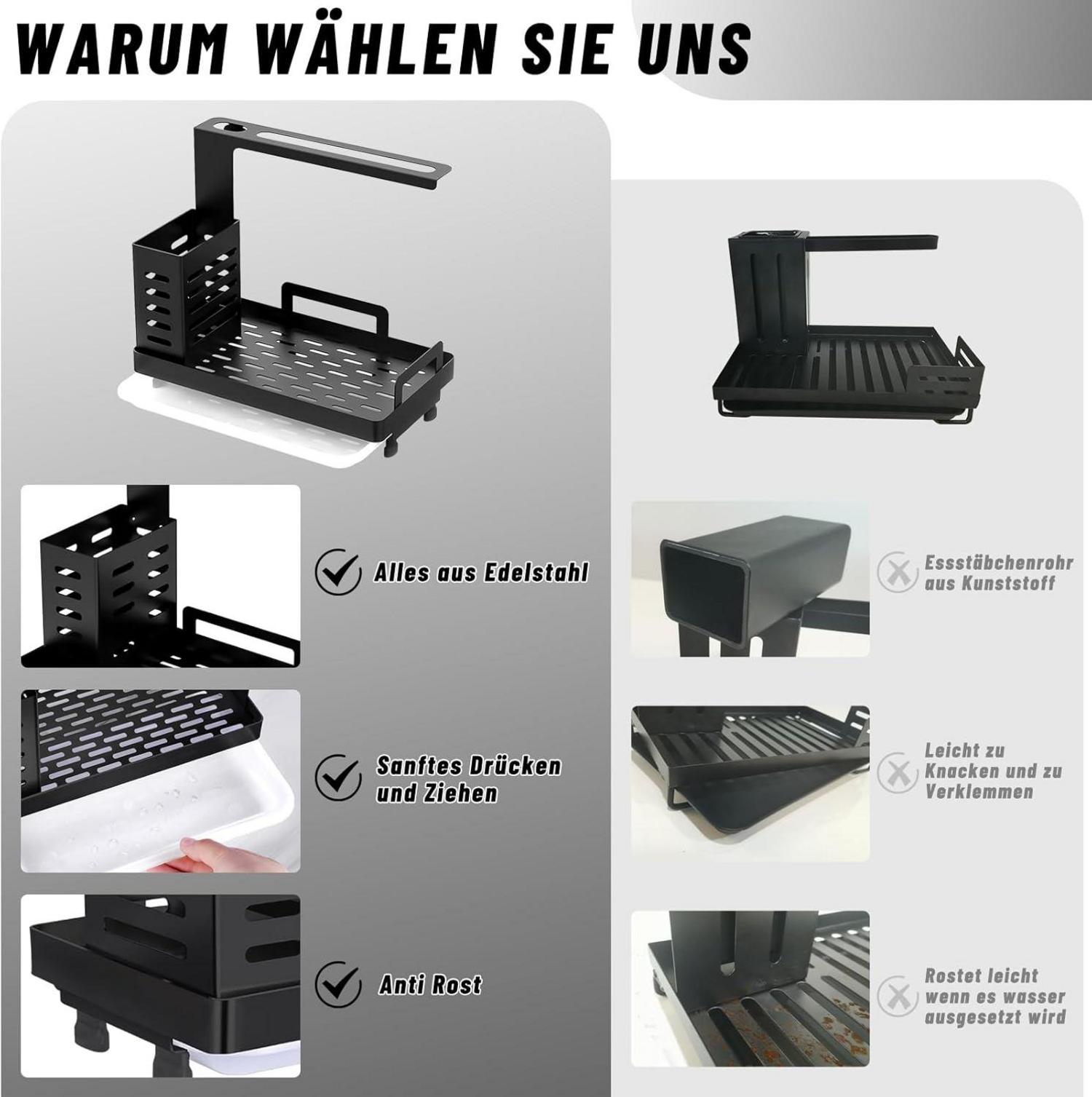 Spülbecken Organizer Schwarz Edelstahl Utensilien Küche Badezimmer
