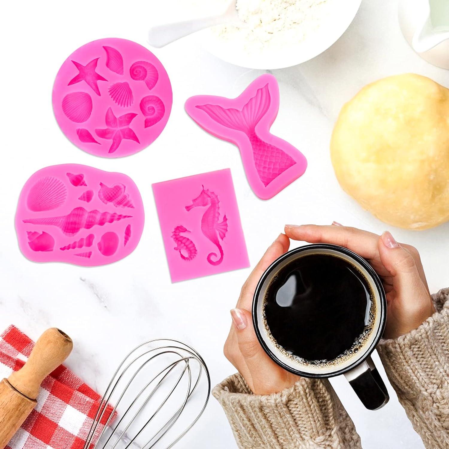 Meerjungfrau 3D Silikonformen Set Schwanz Muschel Seepferdchen für Fondant