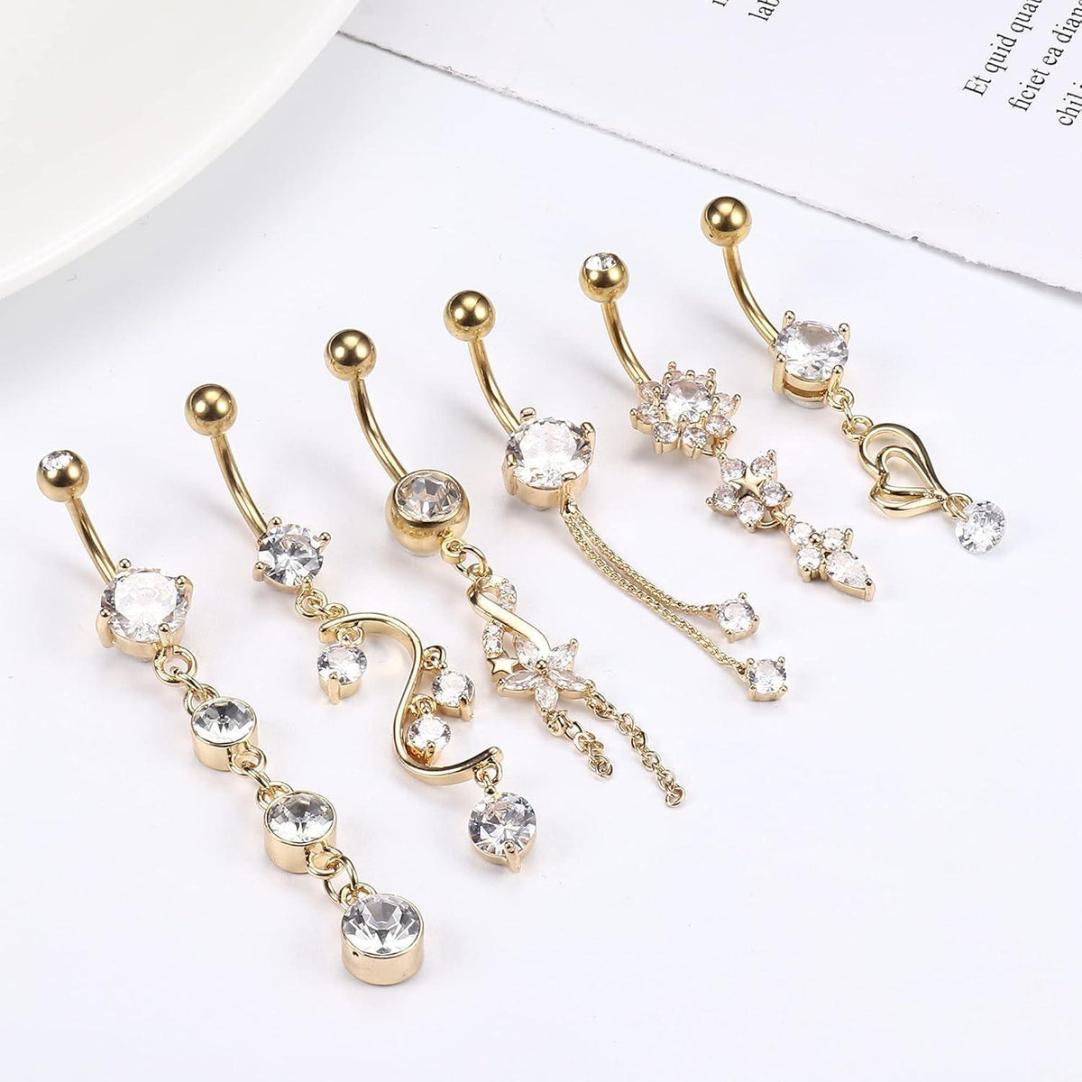 Bauchnabelpiercing Set 6 Stück 14G Chirurgenstahl mit Zirkonia Gold