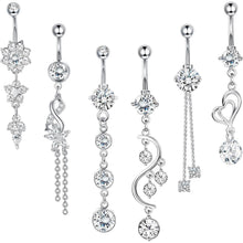 Bauchnabelpiercing Set 6 Stück 14G Chirurgenstahl mit Zirkonia Dangle Silber