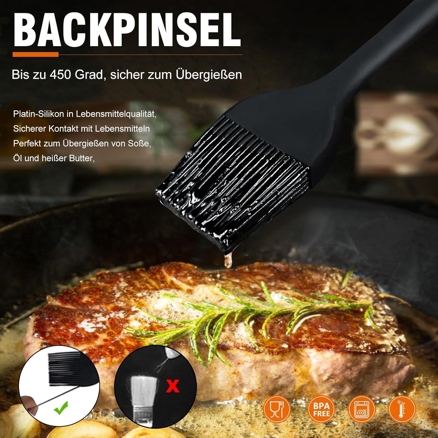 Walfos Silikon-Backpinsel Set 3-teilig hitzebeständig Küchenpinsel BBQ Grillen BPA-frei