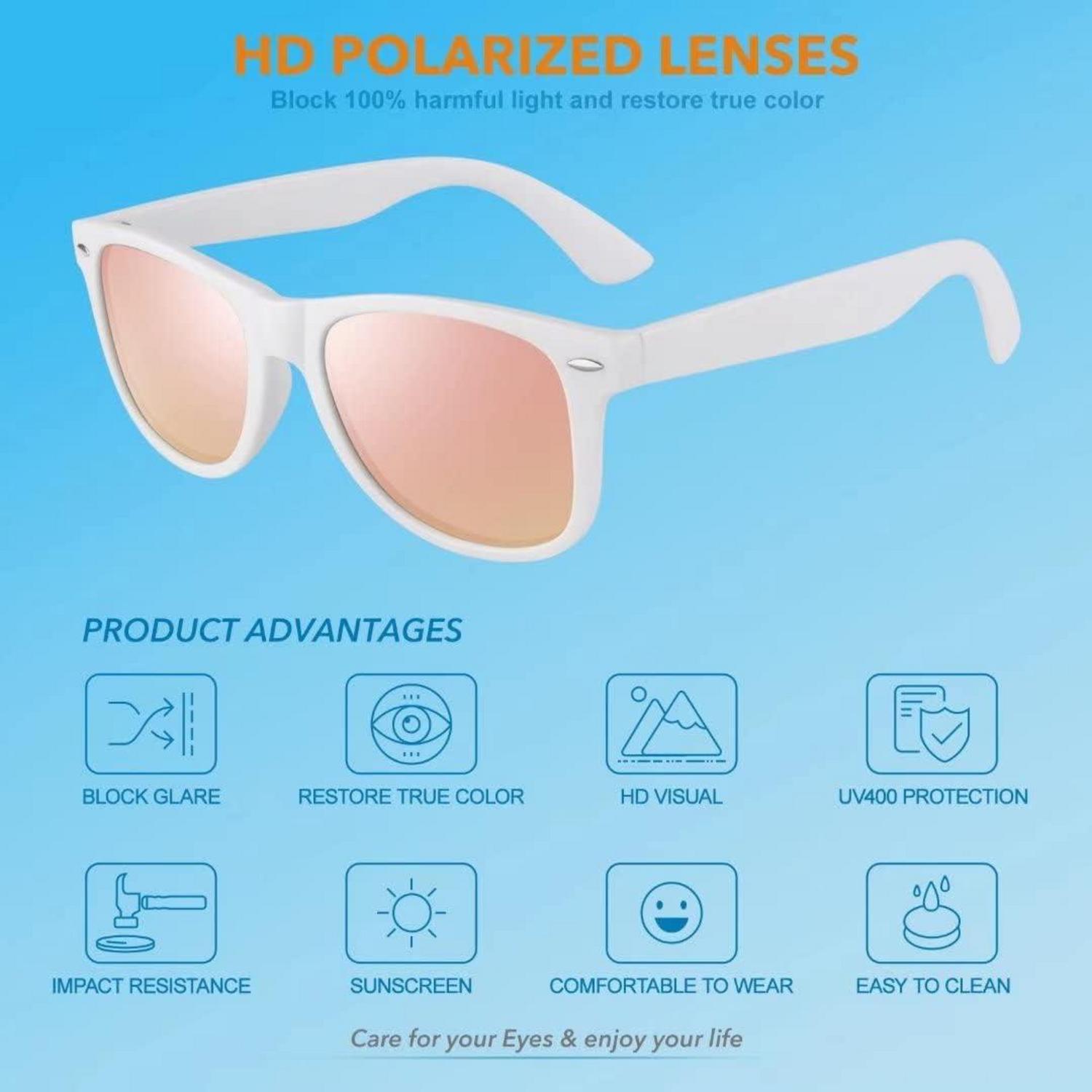 LINVO Sonnenbrille Polarisiert Retro Vintage Unisex UV400 Cat 3 CE Mattweiß Revo Rose Gold