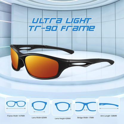 Herren Sonnenbrille Polarisiert Verspiegelt TR90 Sport UV400 Cat 3 CE