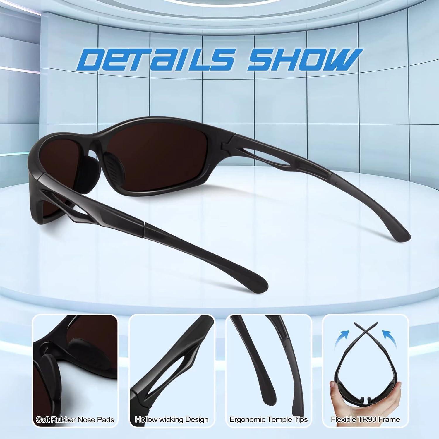 LINVO Sonnenbrille Herren Polarisiert TR90 Sportbrille UV400 Cat 3 CE