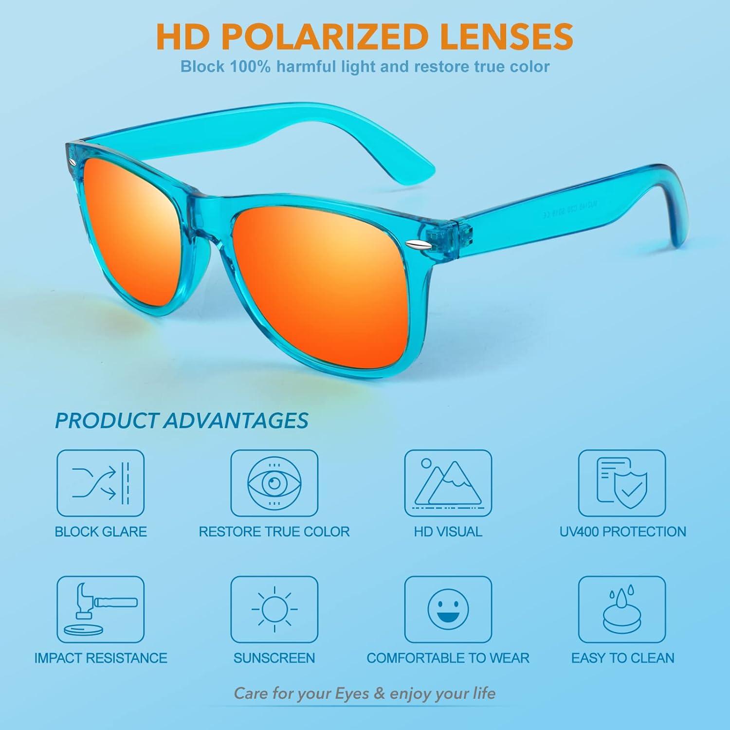 Linvo UV400 Polarisierte Retro Sonnenbrille Vintage Stil Unisex Blauer Rahmen Rote Linse