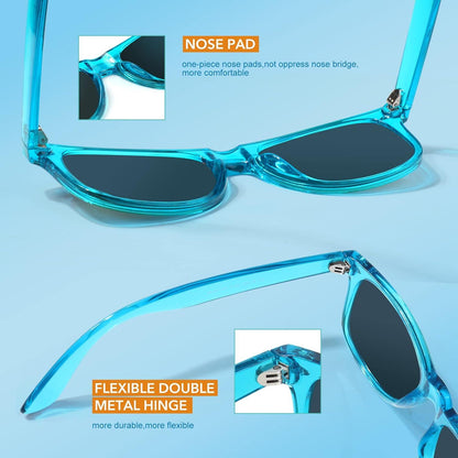 LINVO Vintage Polarisierte Sonnenbrille Retro Stil UV400 Cat 3 CE Blauer Rahmen