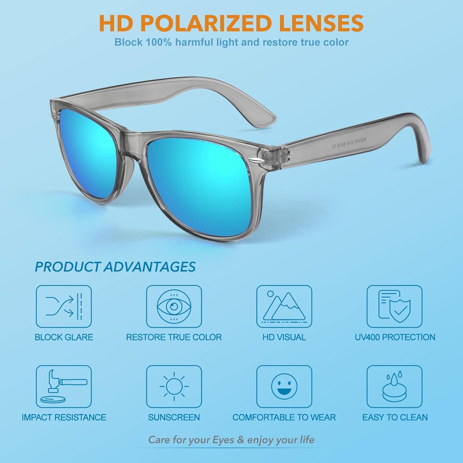 LINVO Polarisierte Sonnenbrille Retro Vintage UV400 Herren Damen Blau Verspiegelte Linse