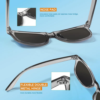 LINVO Polarisierte Sonnenbrille Retro Vintage UV400 Cat 3 CE 1 Blau-Grau