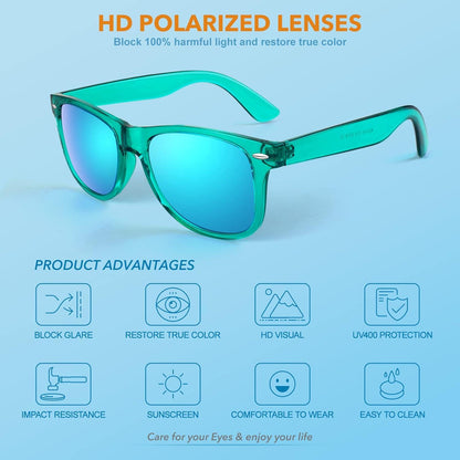 LINVO Sonnenbrille Herren Damen Retro Stil Polarisiert UV400 Cat 3 Blau Verspiegelte Linse