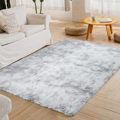 ROHATIM Hochflor Teppich Wohnzimmer 200x300 cm Shaggy hellgrau