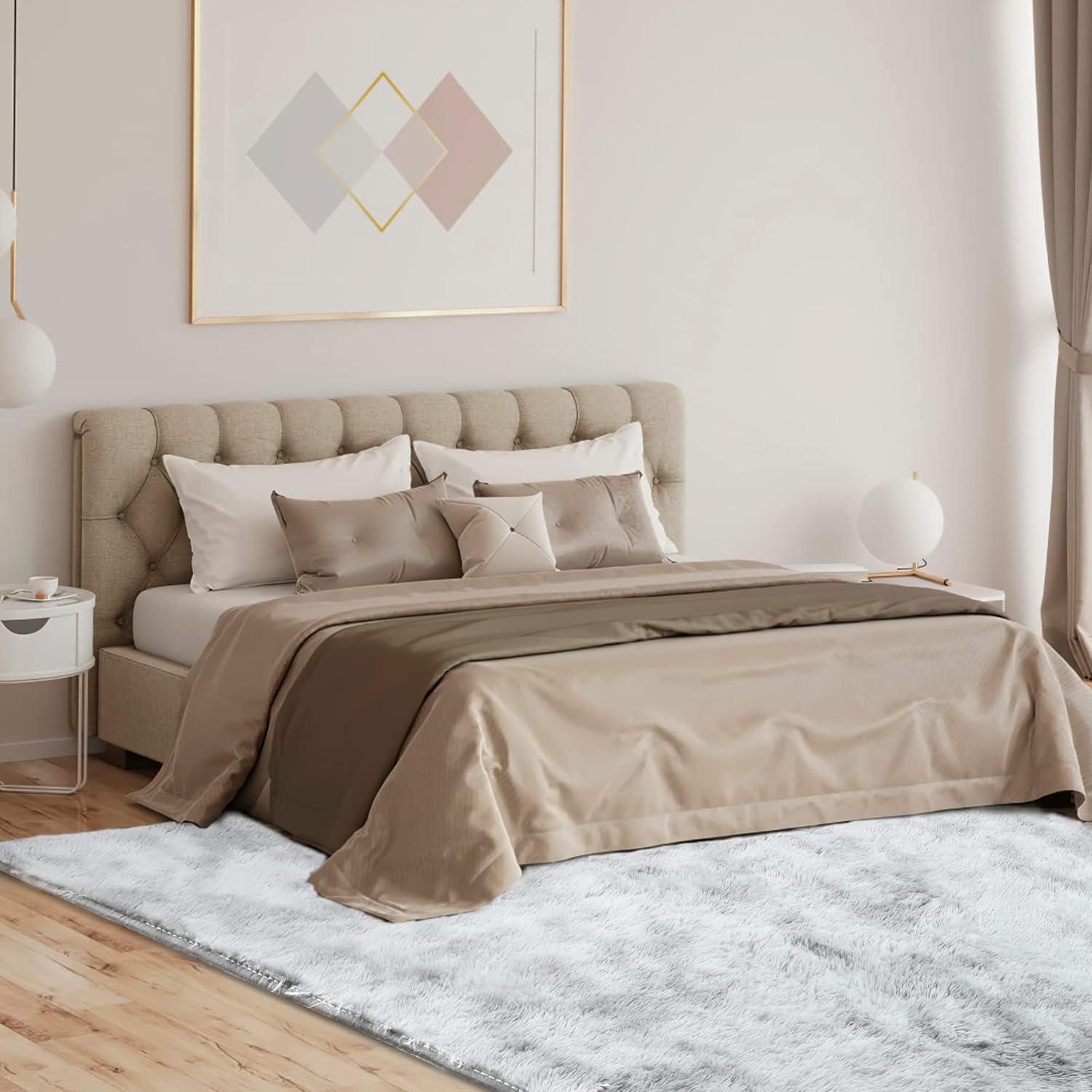 Großer Hochflor Shaggy Teppich 200x300 cm Super weich Flauschig Hellgrau