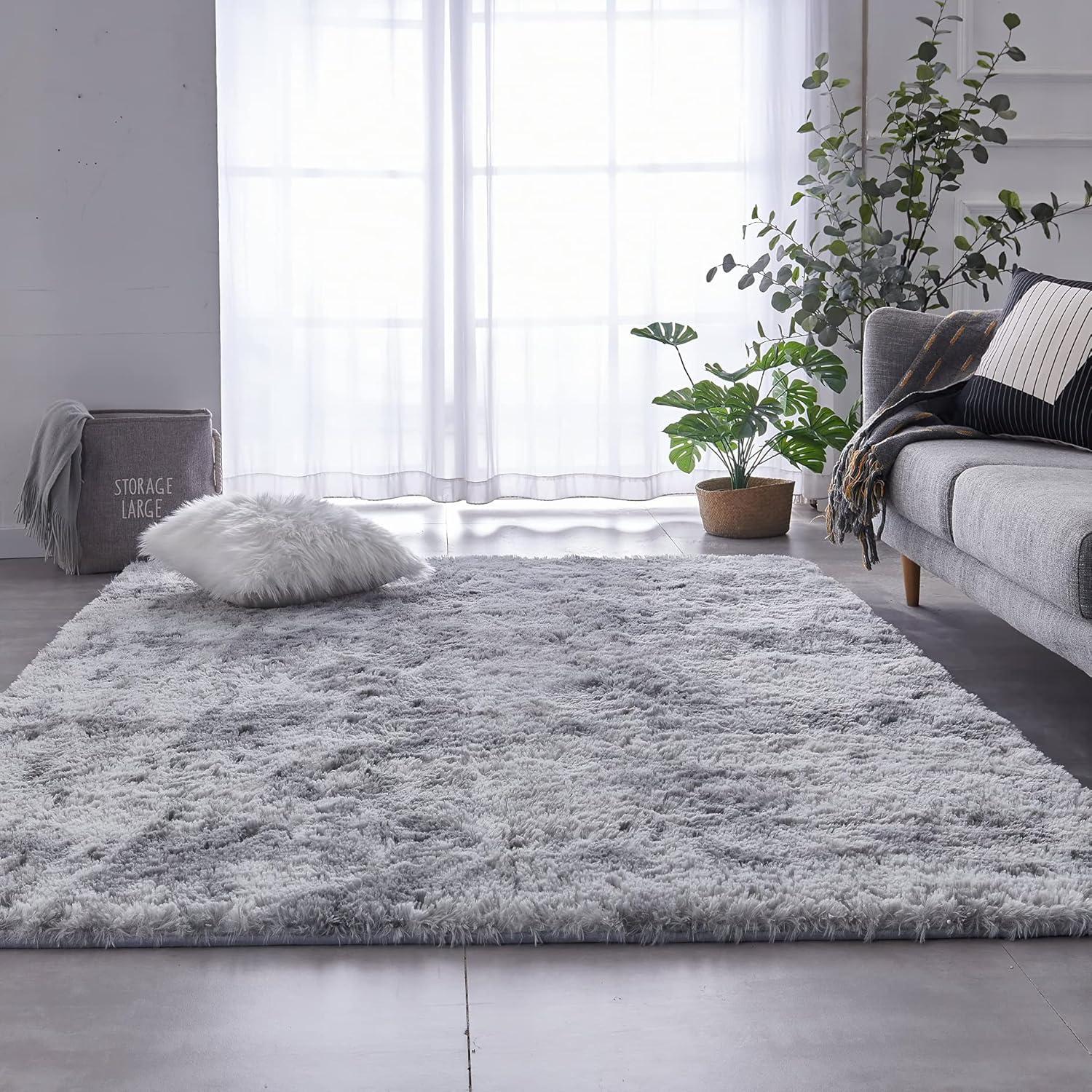 Hochflor Shaggy Teppich Flauschig Weich 200x300 cm Hellgrau