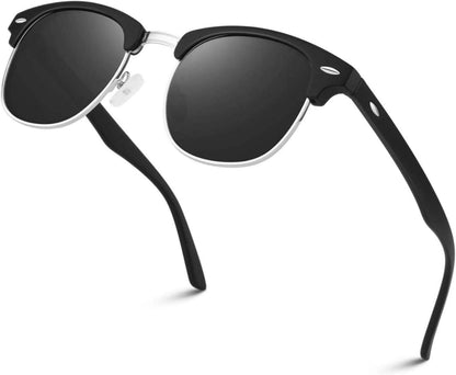 Polarisierte Retro Sonnenbrille UV400 Halbrahmen Matt Schwarz Gray