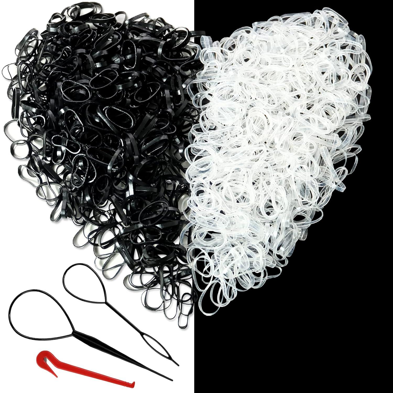 Mini Haargummis Set 1000 Stück Schwarz Transparent inkl. Cutter
