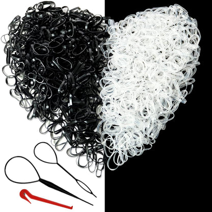 Mini Haargummis Set 1000 Stück Schwarz Transparent inkl. Cutter
