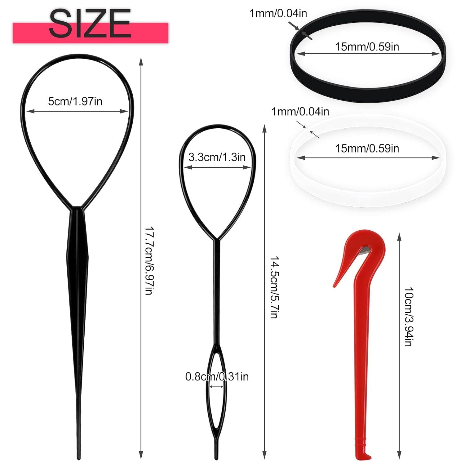 Mini Haargummis Set 1000 Stück Schwarz Transparent Cutter