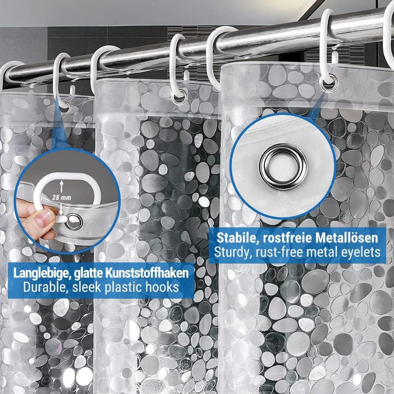 Duschvorhang ECOE 3D Steinmuster Transparent 100% Eva-Material Wasserdicht 180 x 200cm