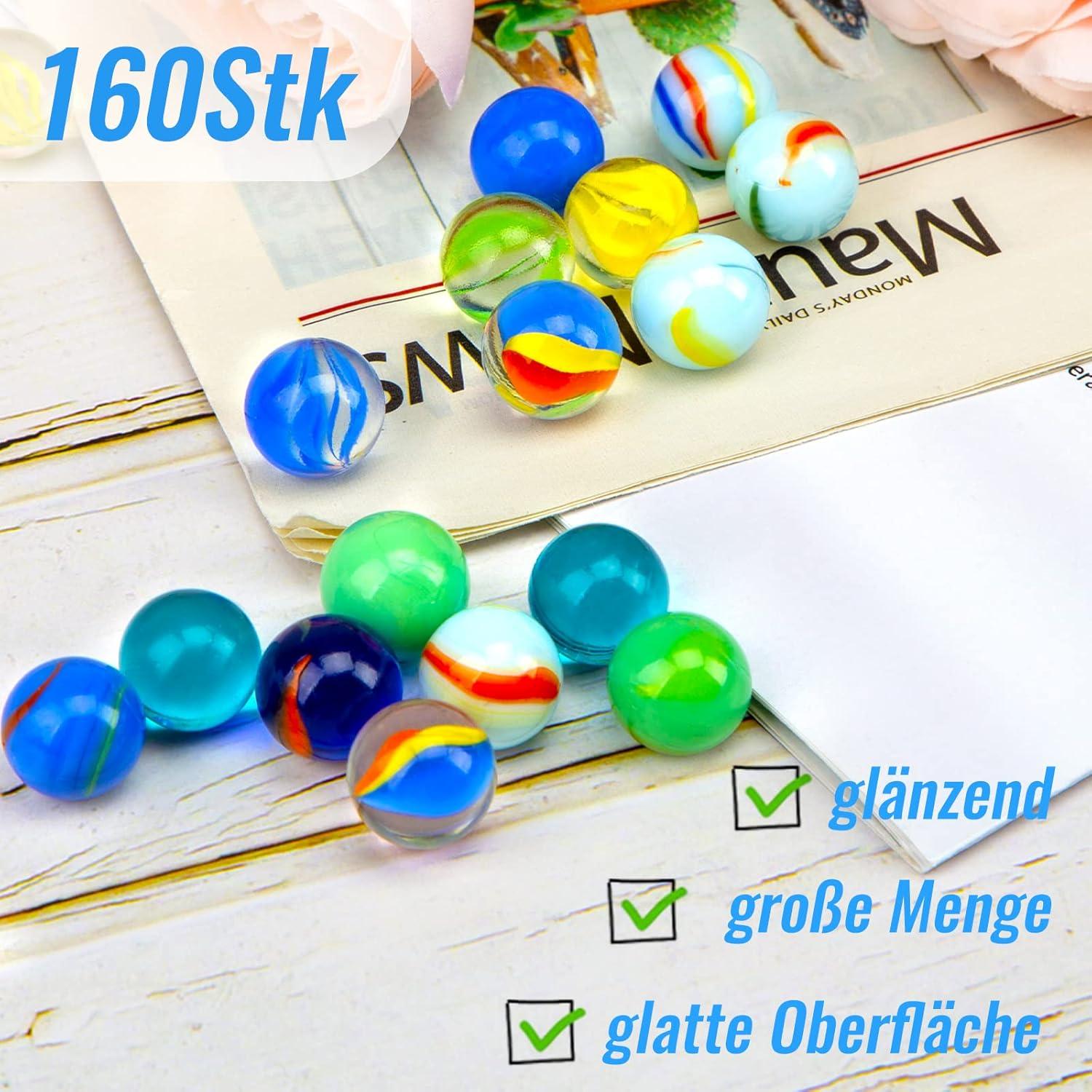 160 Stk. Glasmurmeln Kinder Murmelspiel Spielzeug 16mm Bunt Deko Vasenfüller Aquarium