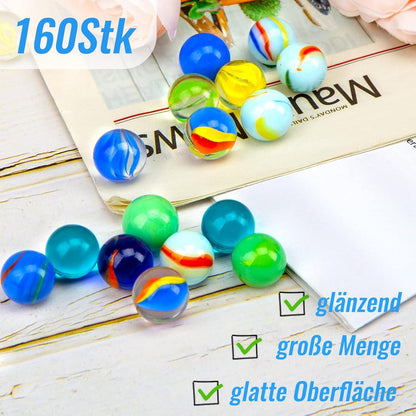 160 Stk. Glasmurmeln Kinder Murmelspiel Spielzeug 16mm Bunt Deko Vasenfüller Aquarium