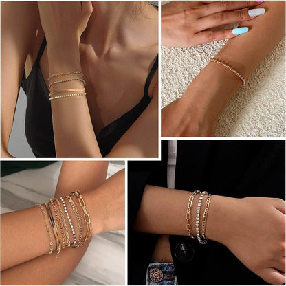 7er Set Damen Armbänder | Vergoldet & Verstellbar | Modeschmuck