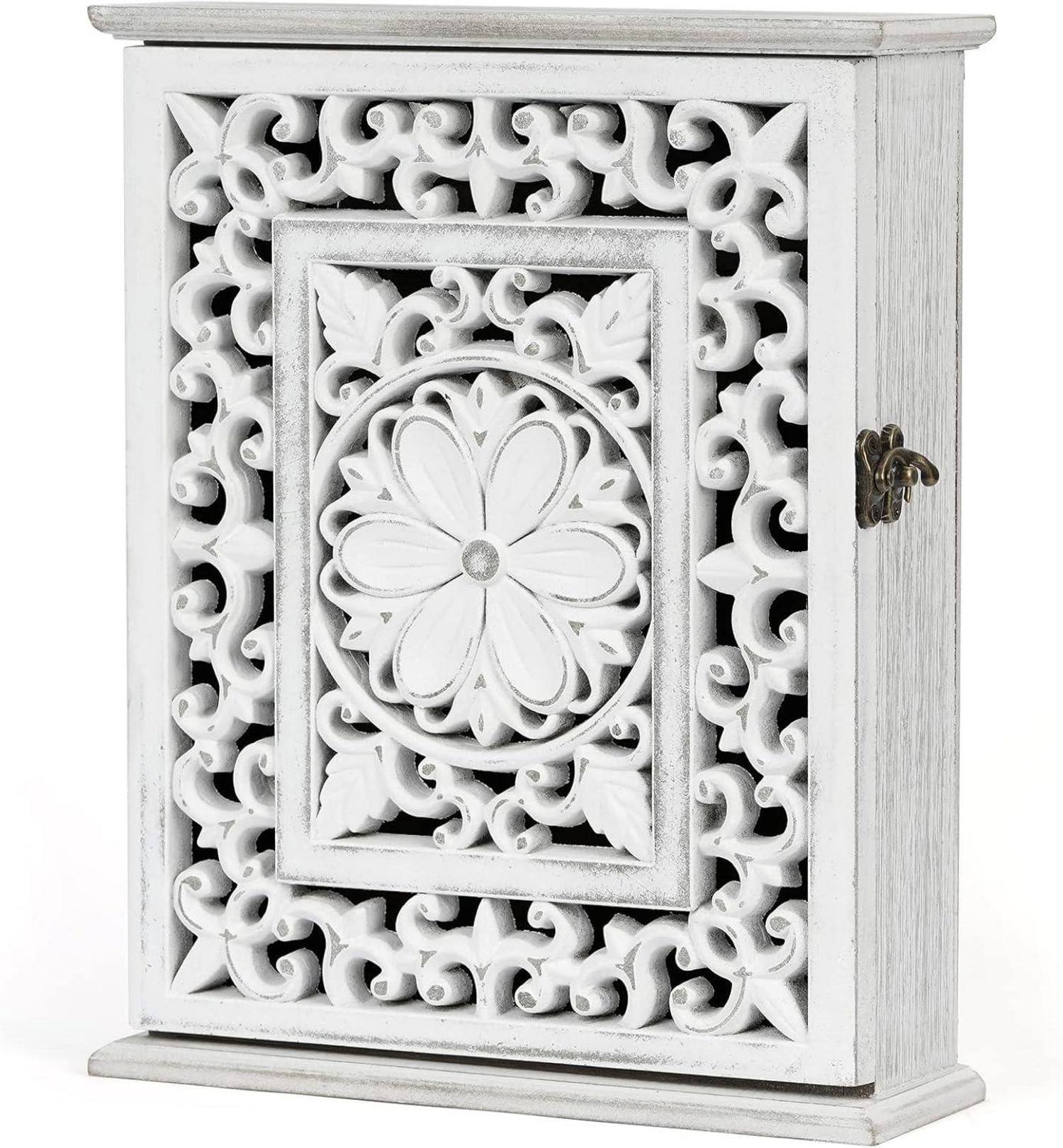 Schlüsselkasten Holz Vintage Weiß Schlüsselbox 6 Haken 27x21x7cm